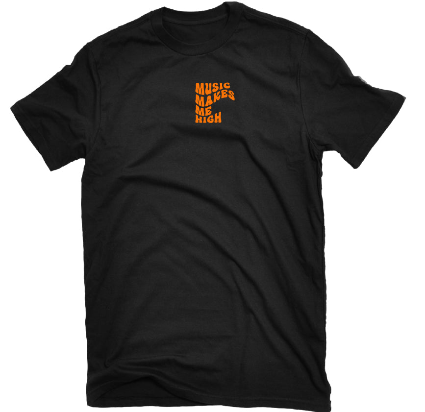 MUSIC MAKES ME HIGH *AFROBEATS T-SHIRT* BLACK/ORANGE (UNISEX)