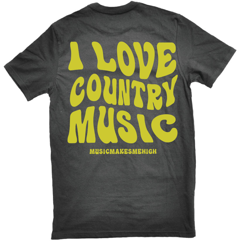 MUSIC MAKES ME HIGH *COUNTRY LOVE T-SHIRT* BLACK/LIME (UNISEX)