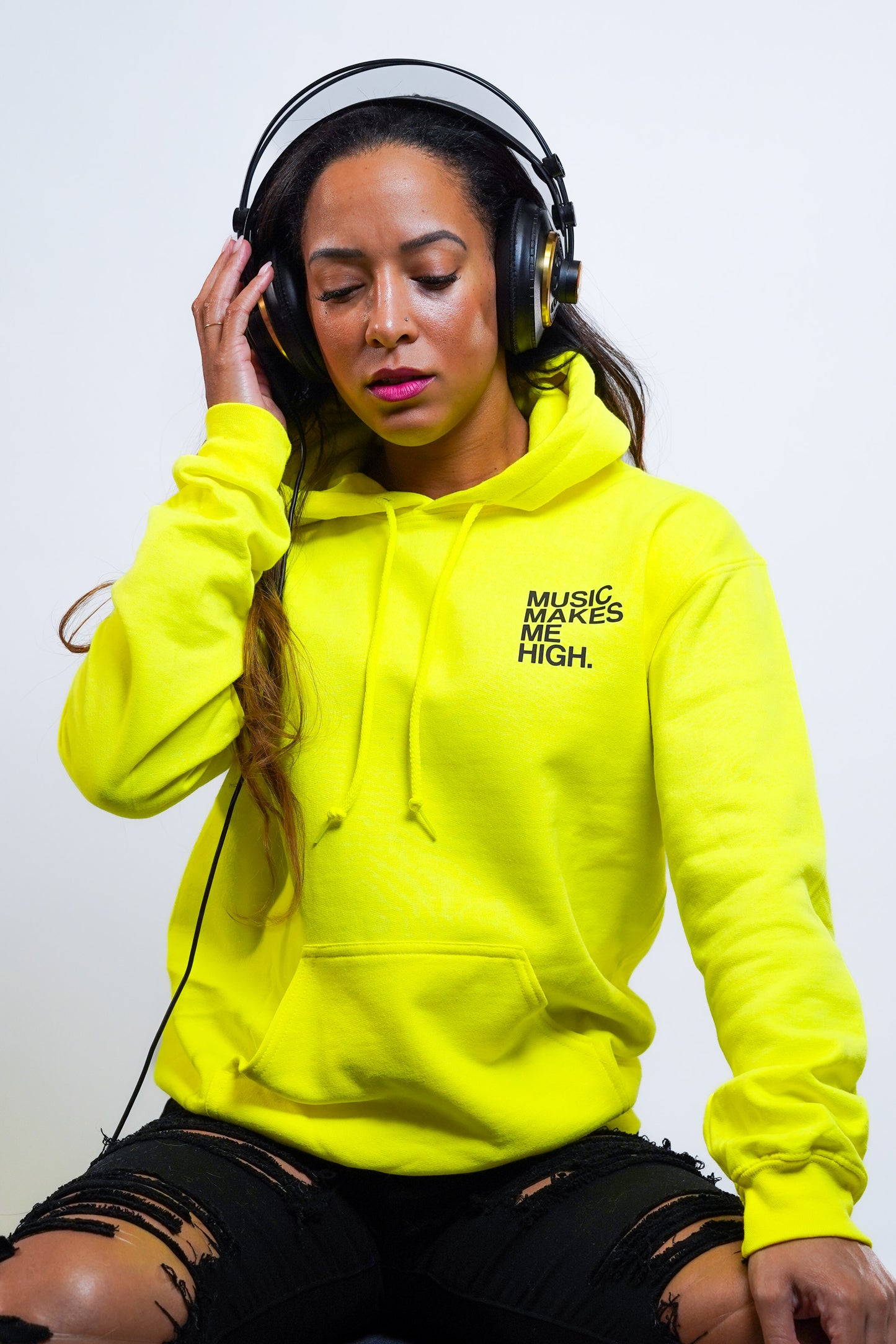 MUSIC MAKES ME HIGH *SIGNATURE HOODIE* SAFETY GREEN (UNISEX)