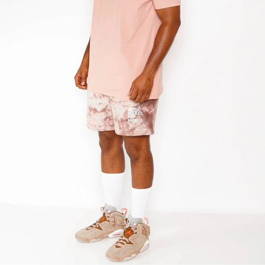 MUSIC MAKES ME HIGH *FRENCH TERRY SHORTS* BROWN TIE DYE