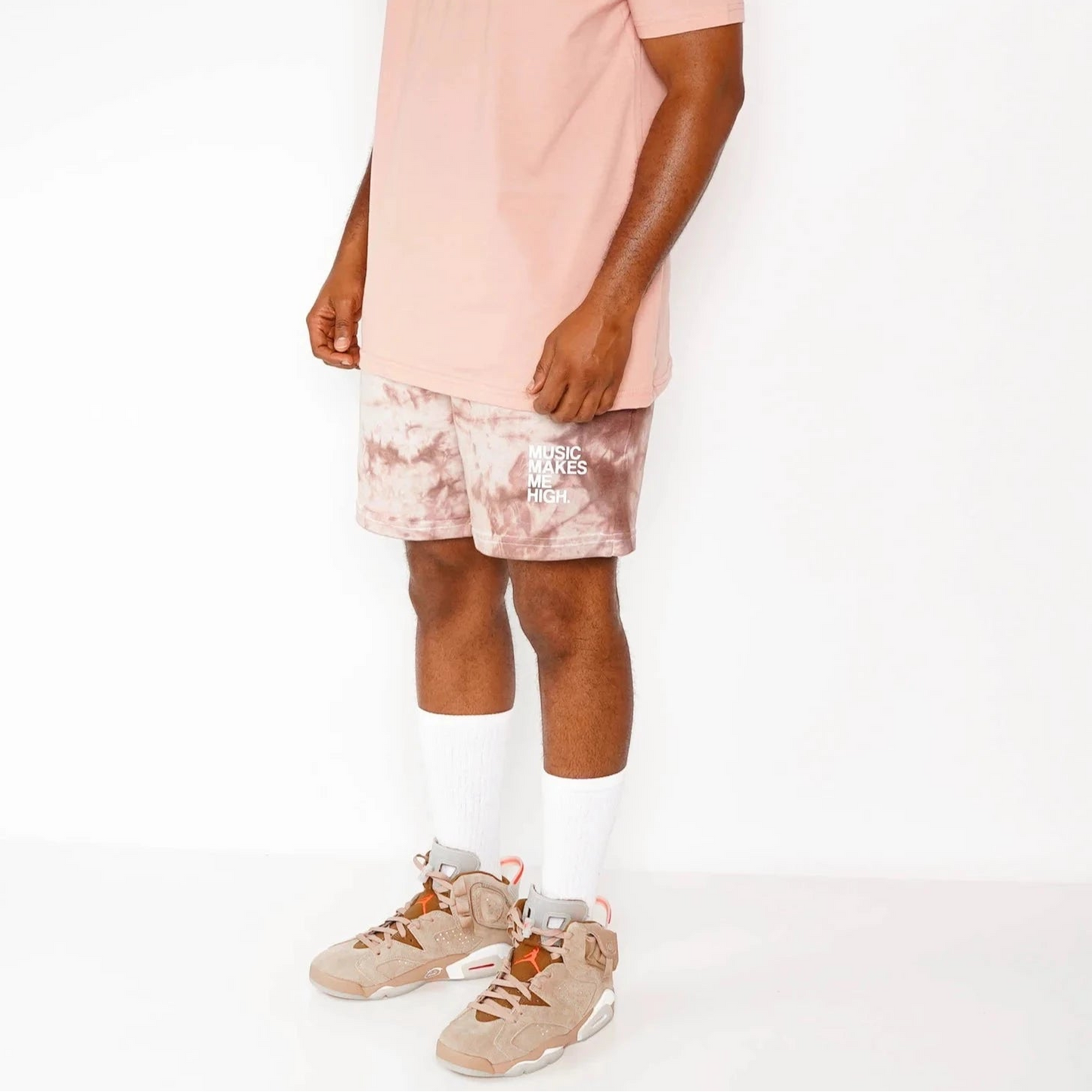 MUSIC MAKES ME HIGH *FRENCH TERRY SHORTS* BROWN TIE DYE