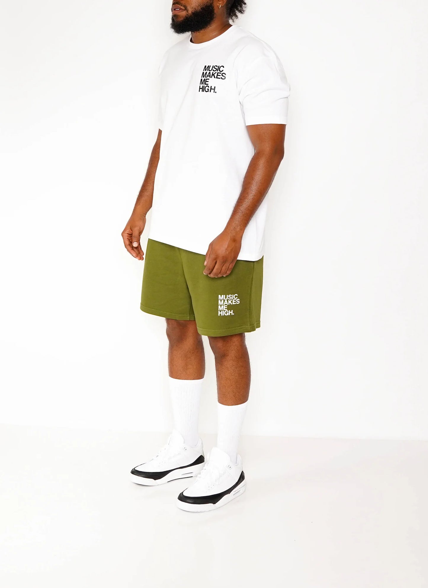 MUSIC MAKES ME HIGH *FRENCH TERRY SHORTS* OLIVE (UNISEX)