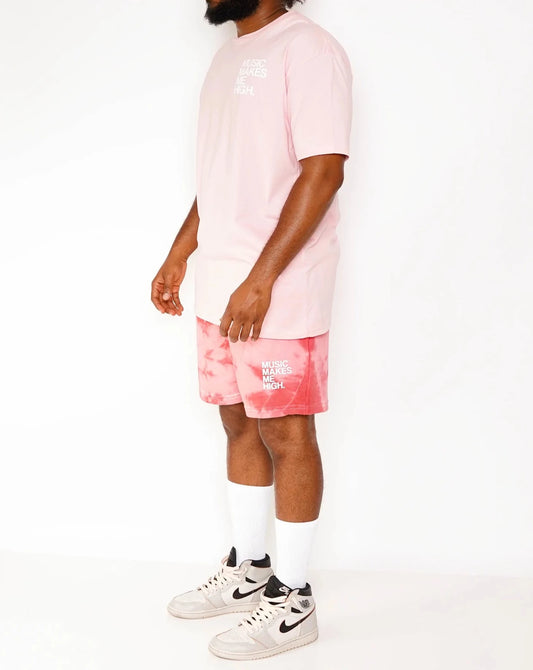MUSIC MAKES ME HIGH *FRENCH TERRY SHORTS* PINK TIE DYE