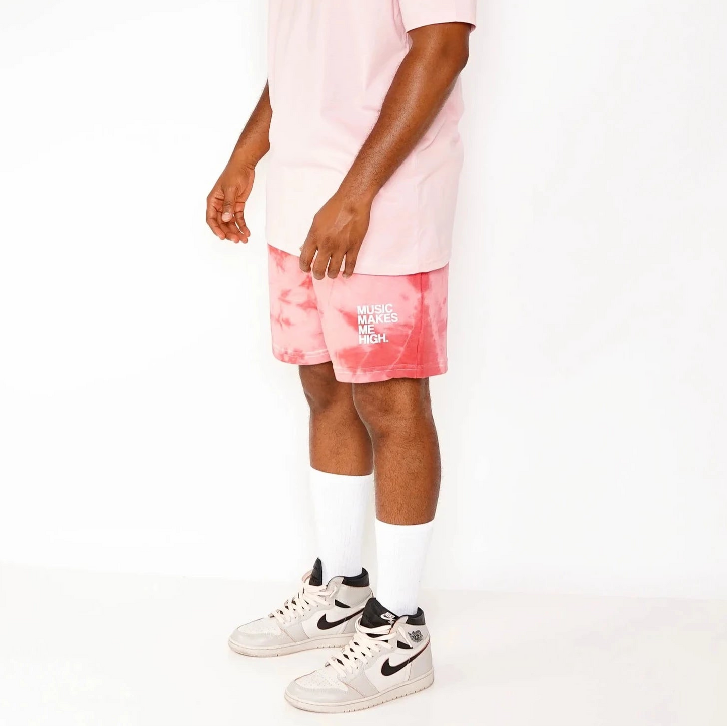 MUSIC MAKES ME HIGH *FRENCH TERRY SHORTS* PINK TIE DYE
