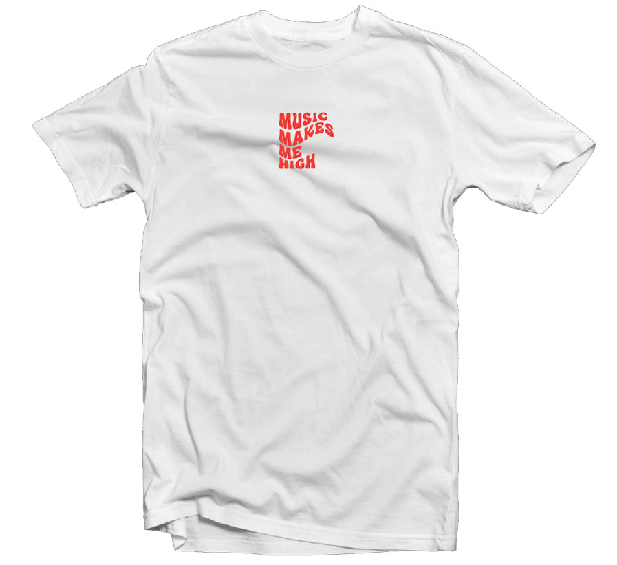 MUSIC MAKES ME HIGH *HIP-HOP LOVE T-SHIRT* WHITE/RED (UNISEX)