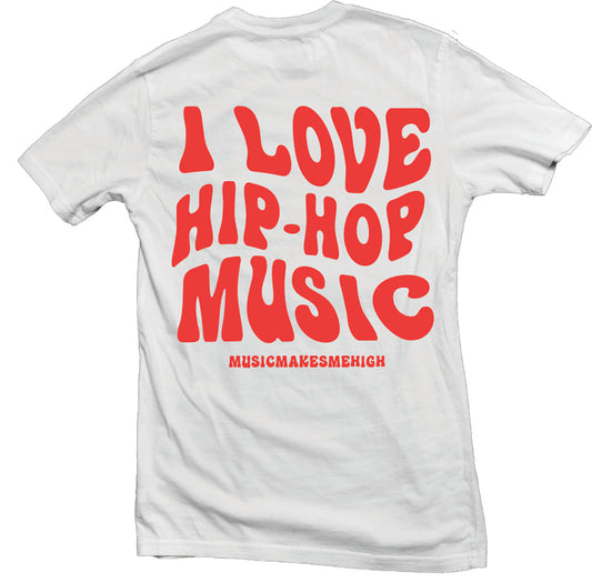 MUSIC MAKES ME HIGH *HIP-HOP LOVE T-SHIRT* WHITE/RED (UNISEX)