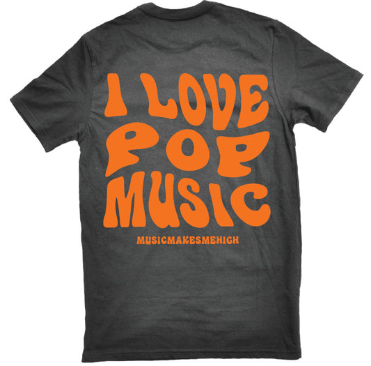 MUSIC MAKES ME HIGH *POP LOVE T-SHIRT* BLACK/ORANGE (UNISEX)