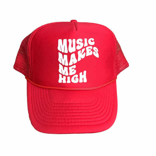 MUSIC MAKES ME HIGH TRUCKER RED HAT