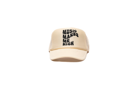 MUSIC MAKES ME HIGH TRUCKER TAN HAT