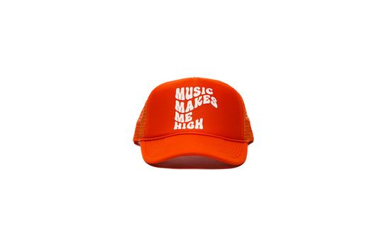 MUSIC MAKES ME HIGH TRUCKER ORANGE HAT