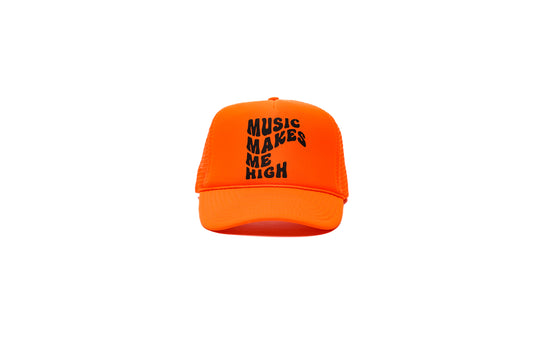 MUSIC MAKES ME HIGH TRUCKER NEON ORANGE HAT
