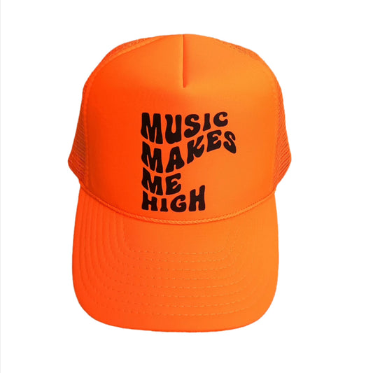 MUSIC MAKES ME HIGH TRUCKER NEON ORANGE HAT