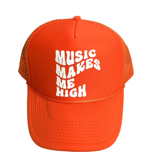 MUSIC MAKES ME HIGH TRUCKER ORANGE HAT