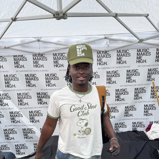 MUSIC MAKES ME HIGH TRUCKER OLIVE GREEN HAT