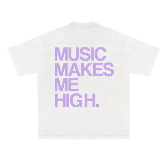 MUSIC MAKES ME HIGH *SIGNATURE T-SHIRT* WHITE/LAVENDER
