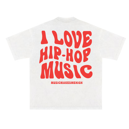 MUSIC MAKES ME HIGH *HIP-HOP LOVE T-SHIRT* WHITE/RED