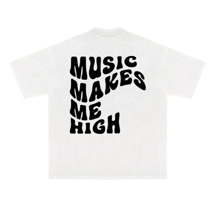 MUSIC MAKES ME HIGH *WAVY T-SHIRT* WHITE/BLACK