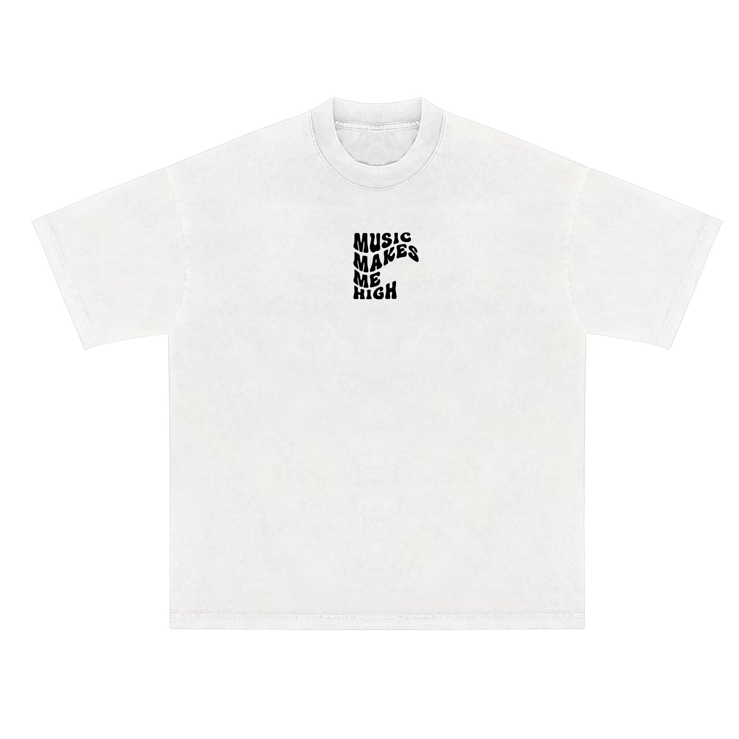 MUSIC MAKES ME HIGH *WAVY T-SHIRT* WHITE/BLACK