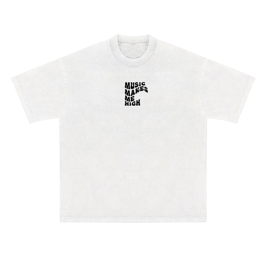 MUSIC MAKES ME HIGH *WAVY T-SHIRT* WHITE/BLACK