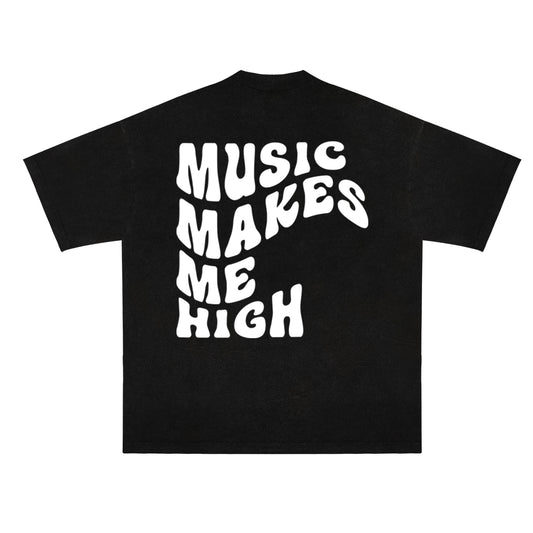 MUSIC MAKES ME HIGH *WAVY T-SHIRT* BLACK/WHITE