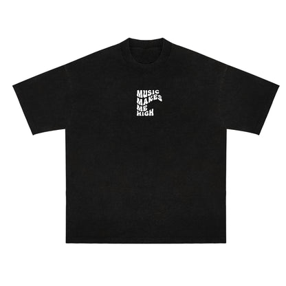MUSIC MAKES ME HIGH *WAVY T-SHIRT* BLACK/WHITE