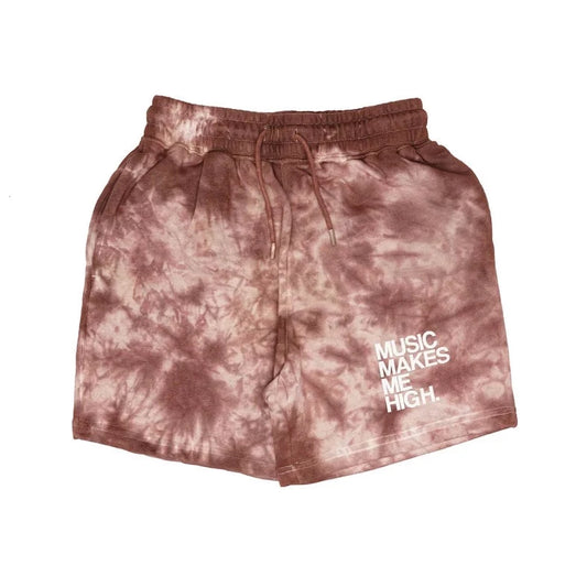 MUSIC MAKES ME HIGH *FRENCH TERRY SHORTS* BROWN TIE DYE (UNISEX)