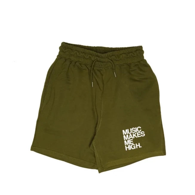 MUSIC MAKES ME HIGH *FRENCH TERRY SHORTS* OLIVE (UNISEX)