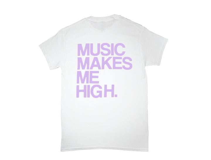 MUSIC MAKES ME HIGH *SIGNATURE T-SHIRT* WHITE/LAVENDER (UNISEX)